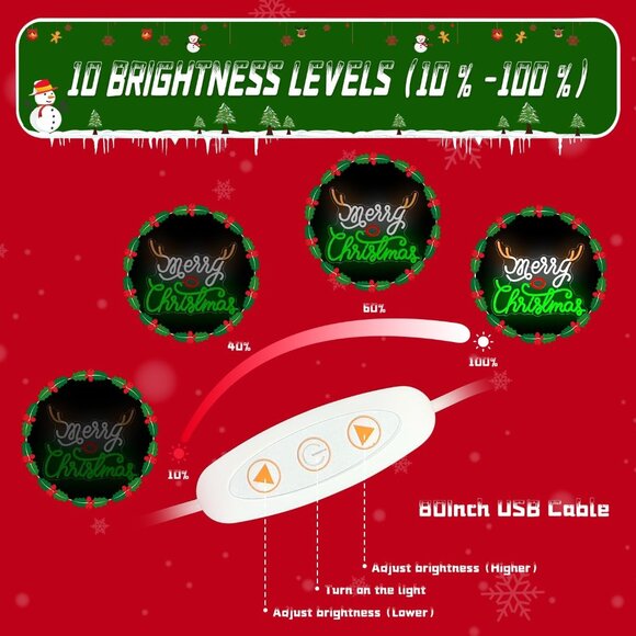 Dimmable Merry Christmas Neon Light Up Sign for Party Gift Bedroom Home Decor - Picture 5 of 7
